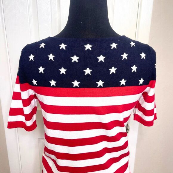 Talbots Patriotic American Flag Short Sleeved Sweater Small Petite - Picture 3 of 12
